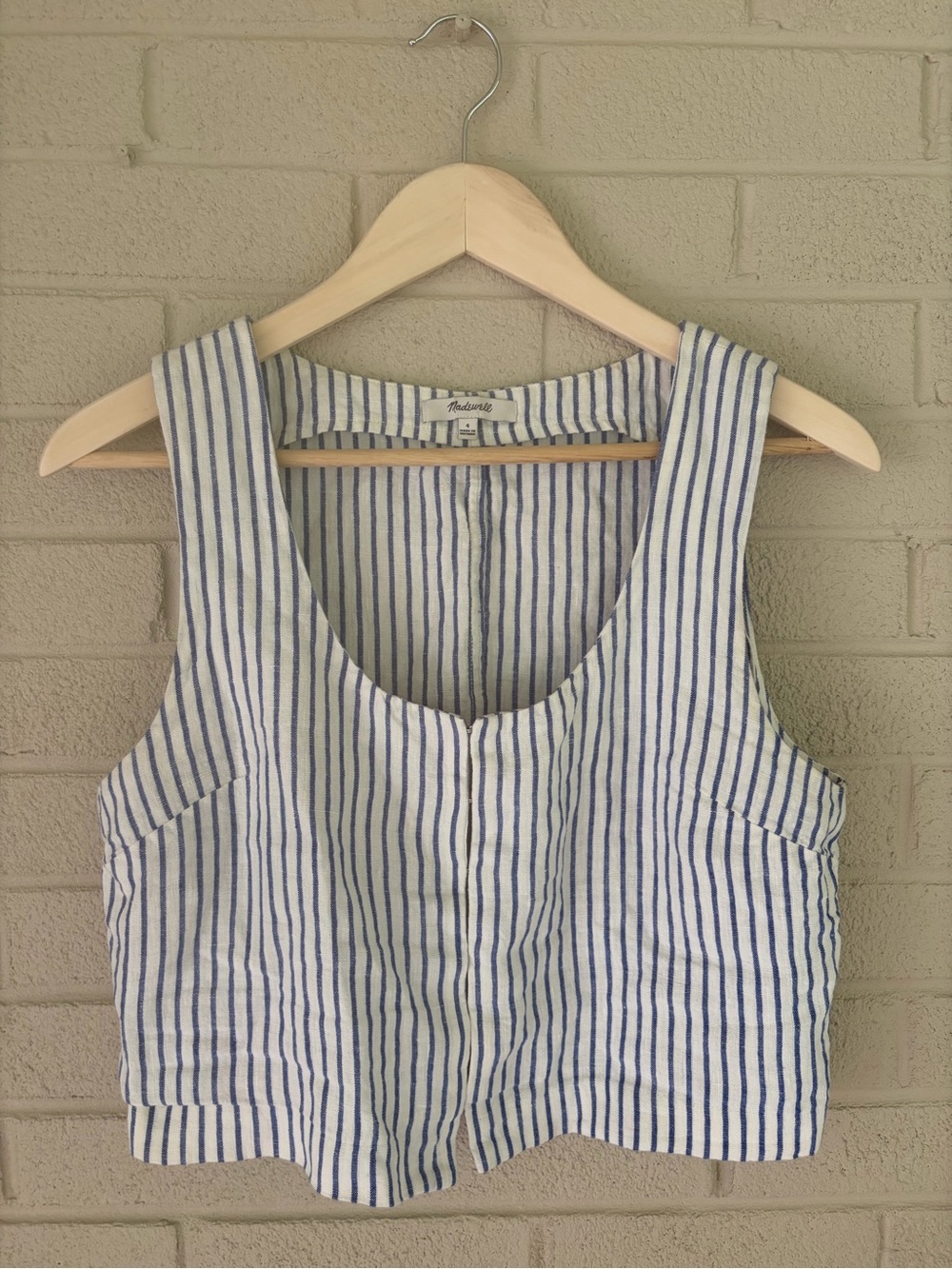 Madewell White and Blue Vertical Stripe Linen-Blend Tank